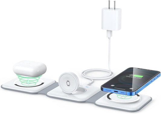 3-In-1 Wireless Charger, Magnetic Foldable Design Charging Station Compatible with Multiple Devices Including Iphone 17/16/15/14/13 Series, Airpods 4/3/Pro, and Iwatch