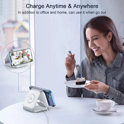 3-In-1 Wireless Charger, Magnetic Foldable Design Charging Station Compatible with Multiple Devices Including Iphone 17/16/15/14/13 Series, Airpods 4/3/Pro, and Iwatch