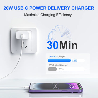 2Pack 20W Type C Charger Block with 6Ft USB C to L Cable, PD Fast Charger Compatible with Iphone, Ipad, Ipod